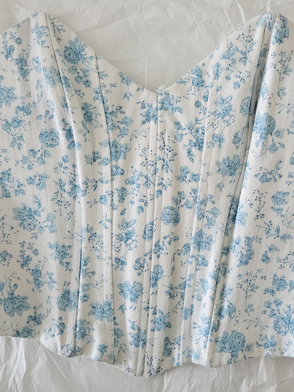 Zara White and Light Blue Floral Corset Crop Top